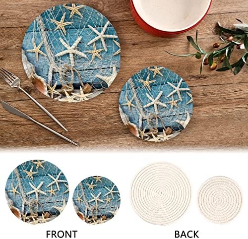 Summer Seashell Starfish Blue Wood Potholders Conjunto Trivets Definir linhas de algodão pura Terceneiras de panela quente