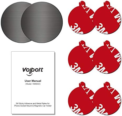 Volport Pops Substituição adesiva pegajosa para montagem do carro, 6 Pack 3m Dots VHB adesivos Fita de dupla face para painel de painel de painel Magnético Base de parede de parede com 2 Pacote de placa de metal redonda