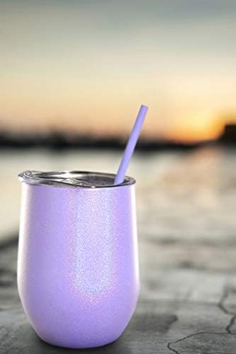 Sassycups Purple Glitter Tumbler | 12 onças de vácuo a vácuo aço inoxidável Tumbler com tampa fechada e palha reutilizável | Copa com canudinho iridescente | Copo brilhante | Caneca de café com brilho bling