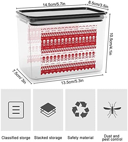 Fita de advertência com crânios Bordas vermelhas Recipientes de armazenamento Caixa plástica transparente com tampas