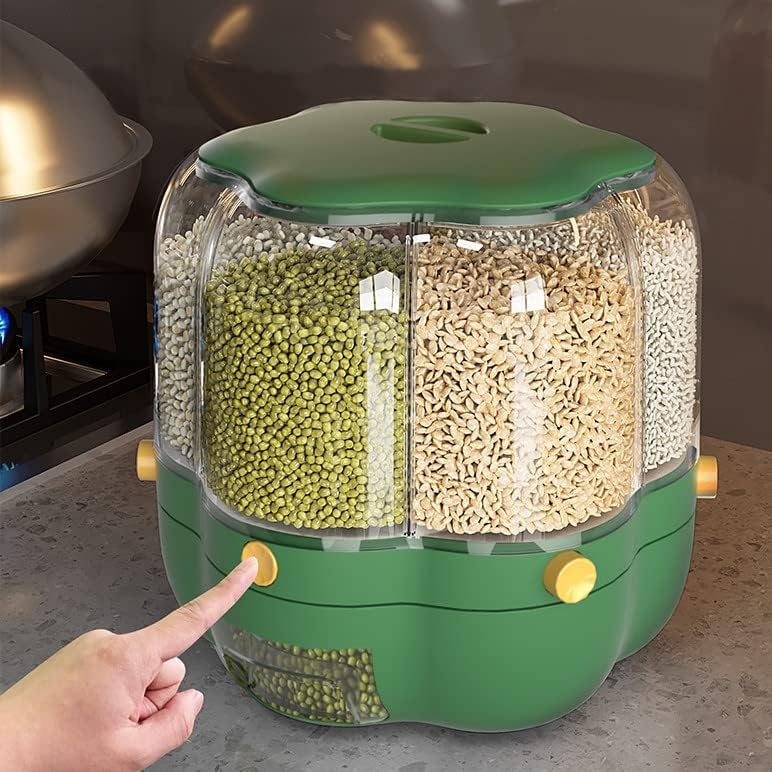 Distribuidor de recipiente/grão de armazenamento de alimentos Wawshtai com seis compartimentos rotativos de 360 ​​° para armazenar arroz, grãos de café e outras leguminosas.
