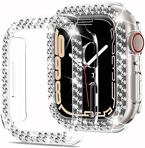 Miimall Compatível para Apple Watch Series 8 41mm Case Bling Frame Anti-arranhão à prova de choque leve PC Hard PC Crystal Diamond Bling Case Tampa para Apple Watch 41mm Series 8 Series 7