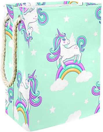 EMOMER RAINBOW NURDS UNICORN 300D OXFORD PVC Roupas à prova d'água cesto de roupa grande para cobertores Toys no quarto