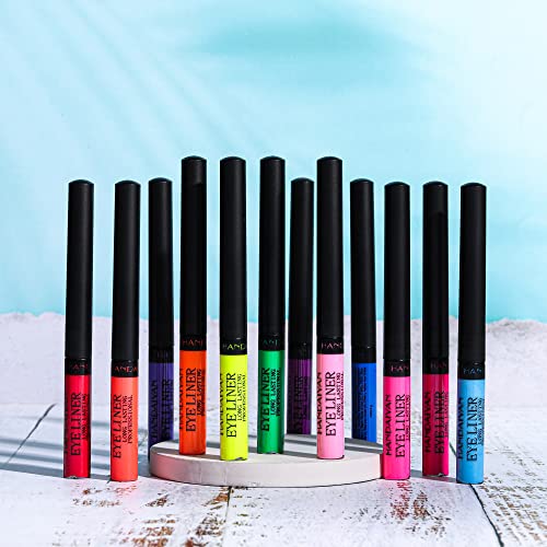 Eyeliner líquido wissee Conjunto de UV Glow 12 Cores Eyeliner à prova d'água Lquid Lquid, delineador de néon colorido fosco, kit