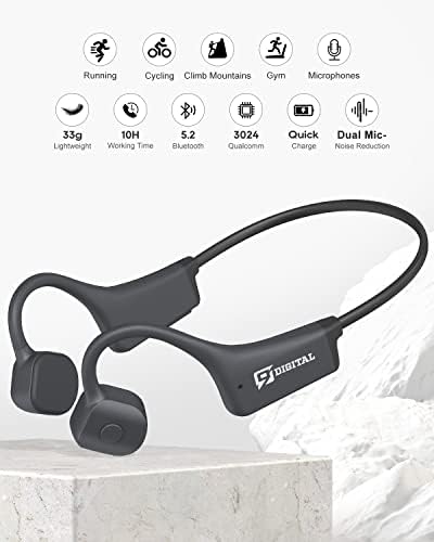 Fones de ouvido de condução óssea Bluetooth 5.2, fones de ouvido de orelha aberta à prova d'água IP67 com microfones, fones