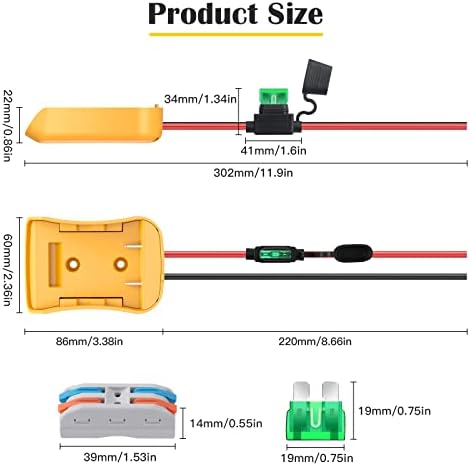 2 pacotes adaptador de roda elétrica para DeWalt 20V Adaptador de bateria Rodas de bateria Kit de conversor de bateria com fusíveis