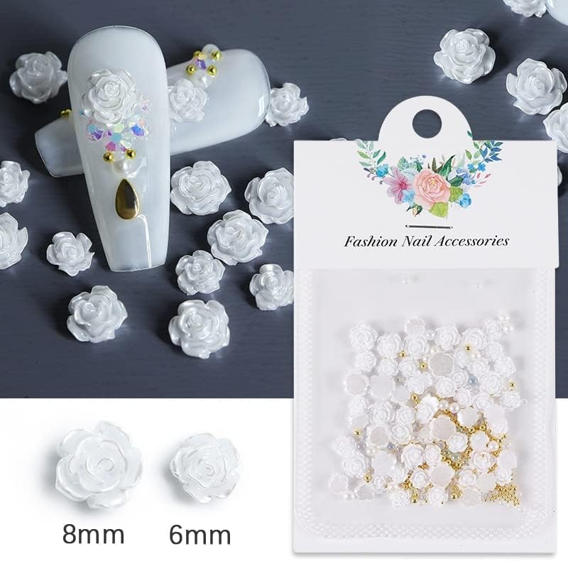 50pcs/pacote misto de 6 mm de 8 mm de prego perolada com cidadãos de flores de flor de cidadãos de flores de flor de pregos peças de decoração de arte mini caviar pérolas -