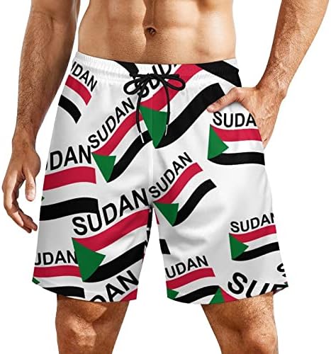 Bandeira dos troncos de natação do Sudão com revestimento de compressão 2 em 1 shorts de praia seca rápida com bolsos