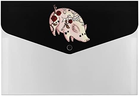 Tattoo Pig 6 bolso Organizador de arquivos em expansão A4 Pastas de tamanho envelopes de arquivo à prova d'água