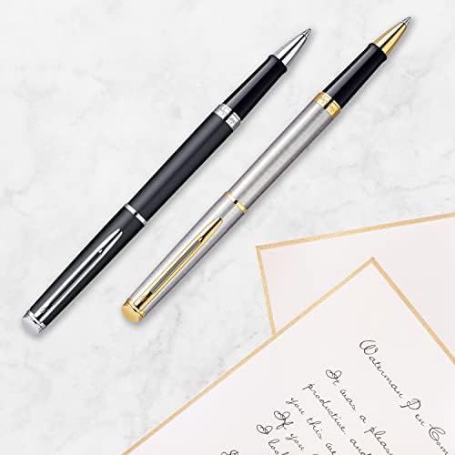 Waterman Hémisphère Rollerball Pen, preto com acabamento cromado, ponto fino, tinta preta, caixa de presente