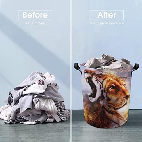 Graffiti Lion Face Laundry Basket com alças redondas de lavanderia de lavanderia cesta de armazenamento para banheiro do quarto