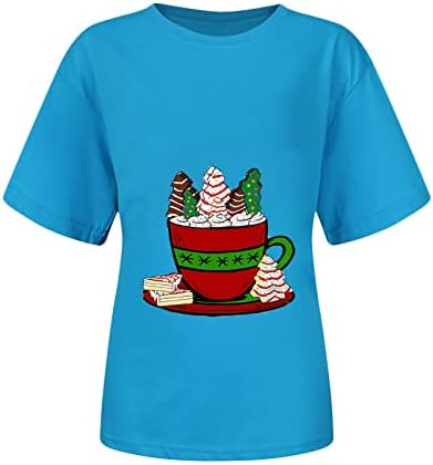XIPCOKM Caminho de bolo de Natal Tshirts para mulheres adolescentes Teas de manga curta Blush-lazer de lazer macio Tops Blouse Tops