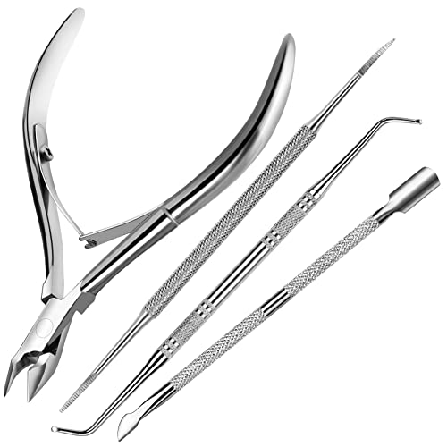 4 PCS Kit de cuidados com as unhas, bengalas de cutículas de unhas, kit de ferramentas de unha encravada Fandamei, arquivo de aço inoxidável, levantadores de unhas, manicure profissional e conjunto