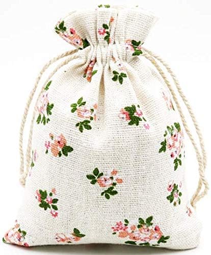 HELLENSP 20 Pacote de bolsas de traço de estopa floral de 20 bolsas de jóias de linho de armazenamento de embalagem bolsas