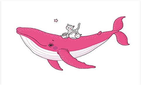 Ambesonne Baleia Cerâmica Polícia de dentes, 3 Little Grey Kitten On Big Fish Aquatic Star Magic Animal Subaquático Tema, bancada versátil decorativa para banheiro, 4,5 x 2,7, rosa