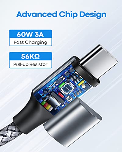 6 polegadas / 0,5 pés USB C a USB C Cabo curto, [2 pacote] Etguuds 60W Cabo de carregamento rápido Tipo C Cabo trançado para o Samsung