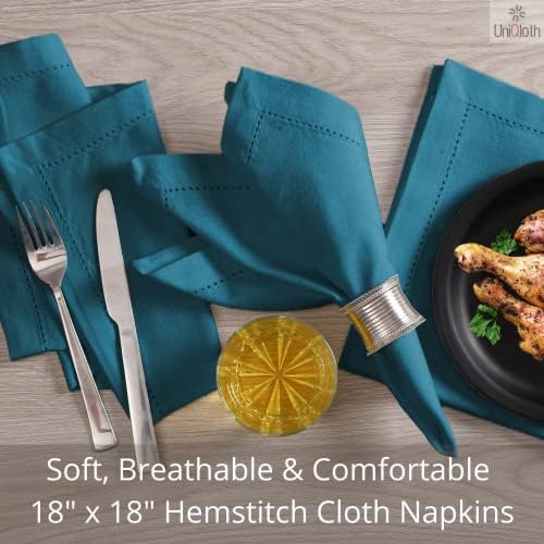 Conjunto uniqloth de 12 guardanapos de jantar de pano de hemstitch - algodão e lavável e suave reutilizável - ideal para festas de fazenda