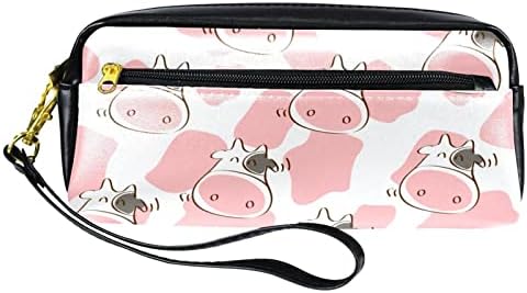 Caixa de lápis Guerotkr, bolsa de lápis, capa de caneta, bolsa de caneta, bolsa de lápis pequena, desenho animado de animais de vaca rosa