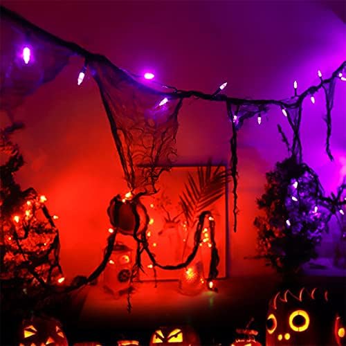 Decorações de Halloween de Malgero luzes roxas com bateria de gaze preta operada 30LED 9,9 pés de pano assustador Luzes assustadoras