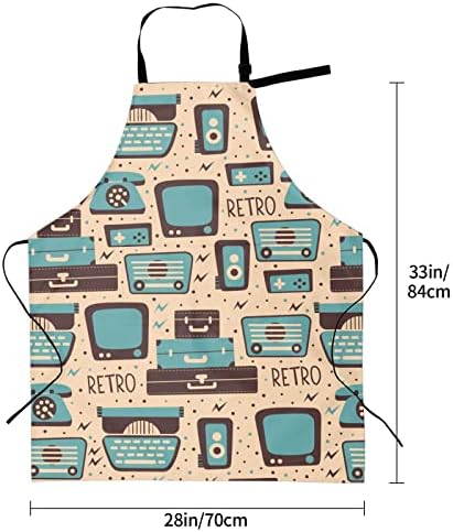 TV vintage com o avental de padrão de rádio da câmera com bolsos de cozinha à prova d'água, cozinhando aventais para homens