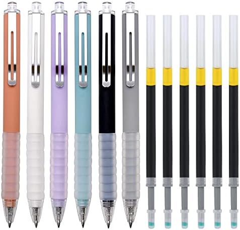 Fiover 6pcs canetas de tinta de tinta de gel retrátil caneta de esfero de tinta preta caneta de ponto fino 0,5 mm com