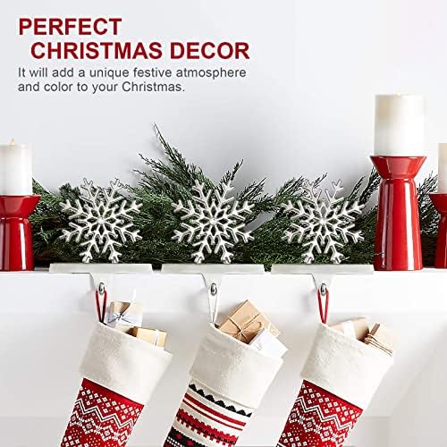 Christmas Snowflake Seting Setors para conjunto de manto de 2, cabide de metal para meias, lareira de lareira para decorações