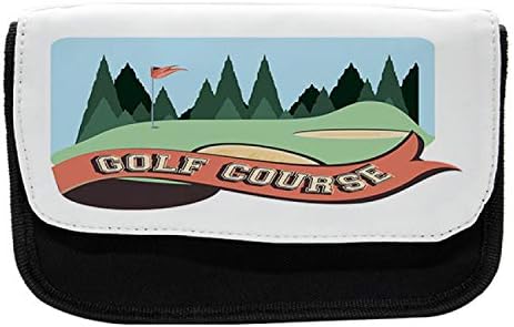 Ambesonne Golf Course Scenche Lápis, florestas e bandeira, tecido de lápis de caneta com zíper duplo, 8,5 x 5,5, multicolor