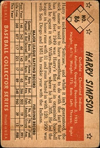 1953 Bowman 86 Harry Simpson Cleveland Indians Fair Indians