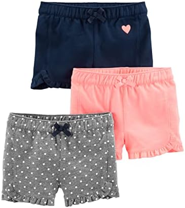 Alegras simples de crianças de Carter e shorts de malha de meninas, pacote de 3