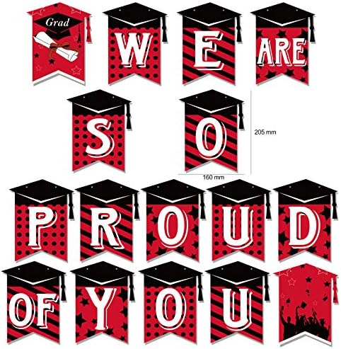 2022 Banner de graduação Red e Black, HowAf estamos tão orgulhosos de você banner No DIY exigido parabéns Decorações de graduação vermelha para a faculdade, decoração de formatura do ensino médio 2022 FESTIVOS DESTAÇÃO
