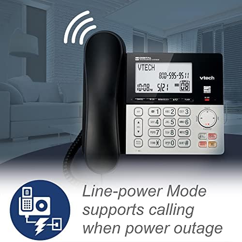 VTECH VG208-2 DECT 6.0 Phone com cordão de 2 mão com fio/sem fio para casa com uma secretária eletrônica, bloqueio de chamadas, identificação de chamadas, tela de retroiluminação grande, vorazer duplex, interfone, poder de linha