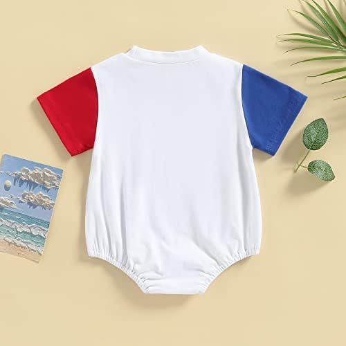 Kayotuas, 4 de julho, roupa de bebê menino garoto bolha pompa recém -nascida vermelha branca e azul de camiseta de camiseta