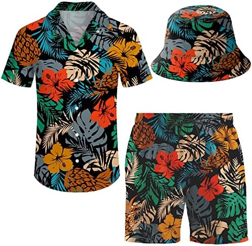 Camisa de manga curta e shorts havaianos masculinos definir roupas de férias conjunta