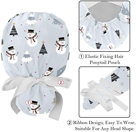2 pacotes Feliz Natal enfermeira limpa Caps de cabelos longos, chapéu de crânio ajustável de gravata, tampa de cabeça de um tamanho
