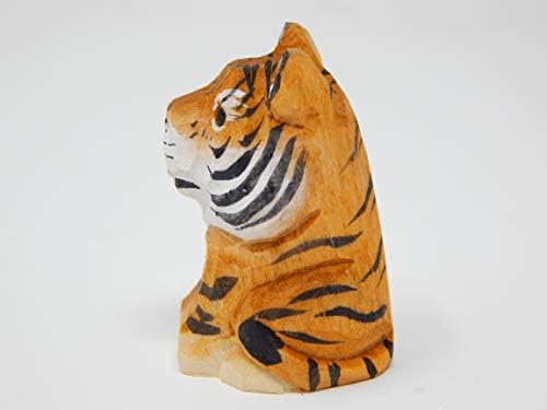 Decoração da estatueta de tigre estátua de madeira arte gato de bengala listrada em miniatura esculpida escultura de pequenos
