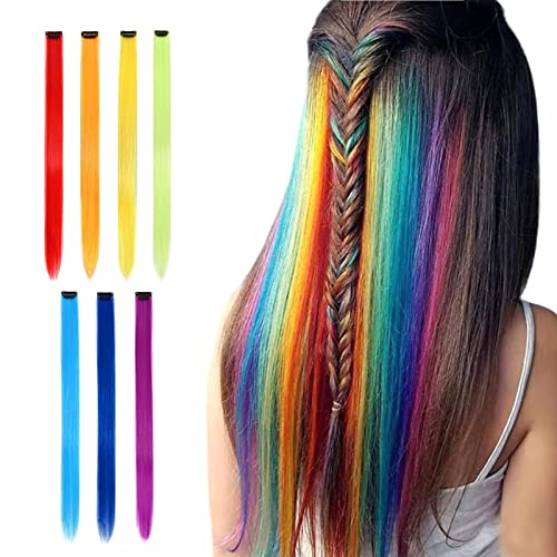 7 PCs Clipe colorido em extensões de cabelo 20 polegadas Multi-Colors Clip de cabelo liso em extensões de cabelo sintético