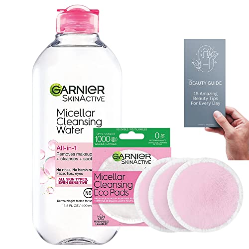 Removedor de maquiagem de água micelares Garnier, limpador facial para mulheres TODOS OS TIPOS DE PELE PACK com removedores
