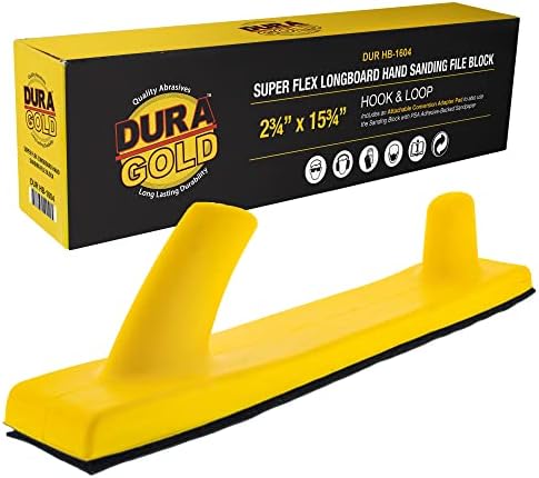 Dura-Gold Pro Série Super Flex Longboard Lixing Bloco de arquivos de mão com backing de gancho e loop e adaptador PSA Pad & 400 Grit PSA Longboard Lixpa de 20 jardas, 2-3/4 de largura