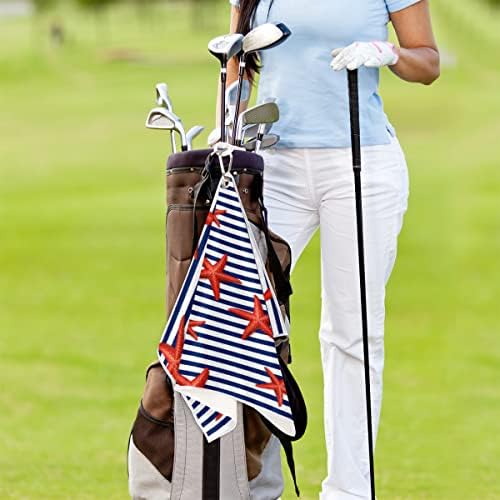 Starfish Blue White Stripes Toalha de golfe para sacos de golfe com clipe para homens e mulheres acessórios de golfe presentes de golfe engraçados para golfe de golfe de golfe toalha