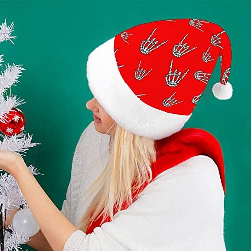 Rock n roll crânio mão engraçada chapéu de natal chapéu de santa chapinha curta luxuosa com punhos brancos para suprimentos de decoração de festa de férias de natal