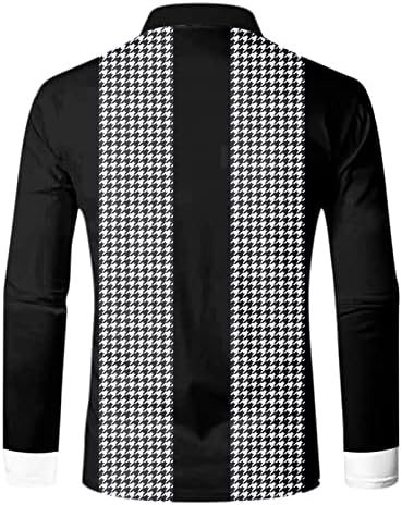 1/4 de zíper de Wocachi Men camisas pólo, outono no inverno de luva longa Houndstooth Patchwork Golf Tops Casual Muscle Shirt