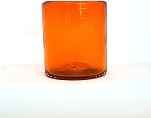Mexhandcraft laranja sólida 9 onças de copos curtos, vidro reciclado, chumbo e toxina livre