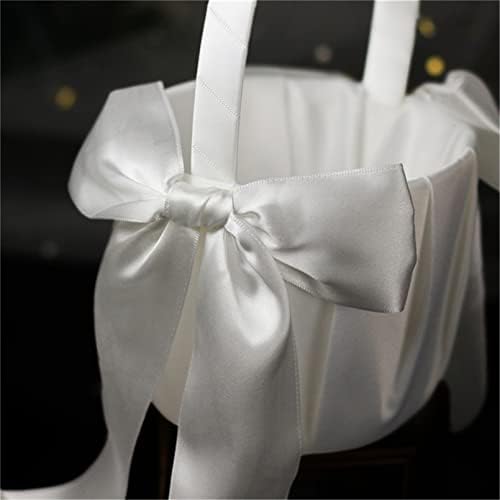Qxpdd elegante casamento de flores cesto de menina branca cetim fofo de cetim de cesto de armazenamento de flores para decoração de casamento de festa, 3*