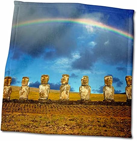 3drose Chile, Ilha de Páscoa, arco -íris em MOIs de pedra - SA05 RER0048 - RIC. - Toalhas
