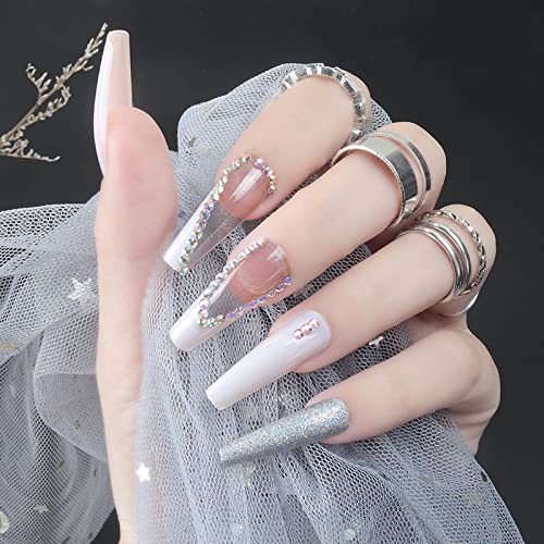 Unhas longas unhas longas cola de unhas em unhas falsas, manicure artificial de dedos, unhas falsas reutilizáveis ​​pressionam