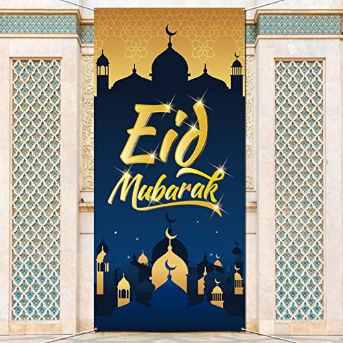 Howaf Ramadan Eid Mubarak Decorações, tecido extra grande azul Eid Mubarak Sign Ramadã Banner Banner Caso-pano de foto com