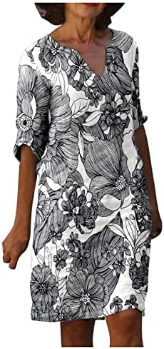 Vestido boho feminino Manga curta Vestido em Vido Casual Casual Crewneck Soly Fit Dress Dress Spring Dresses 2023