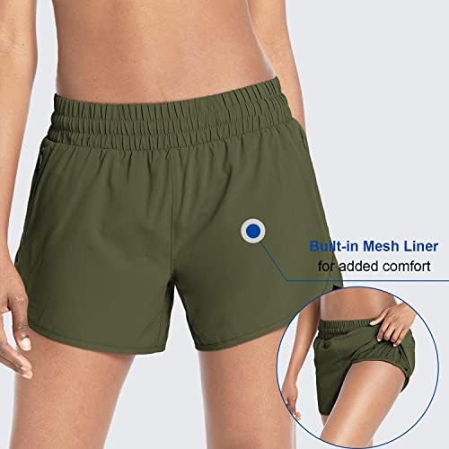 Bolsos de shorts atléticos com zíper para mulheres de 4 Baleaf Momen