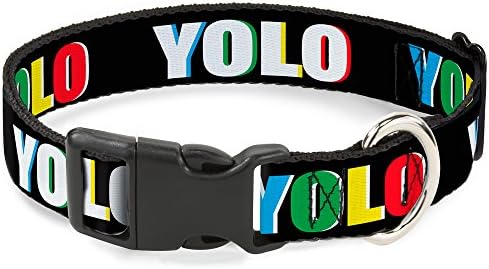Colar de clipe de plástico de fivela - YOLO Black/Multi Color - 1,5 de largura - se encaixa no pescoço de 16-23 - médio