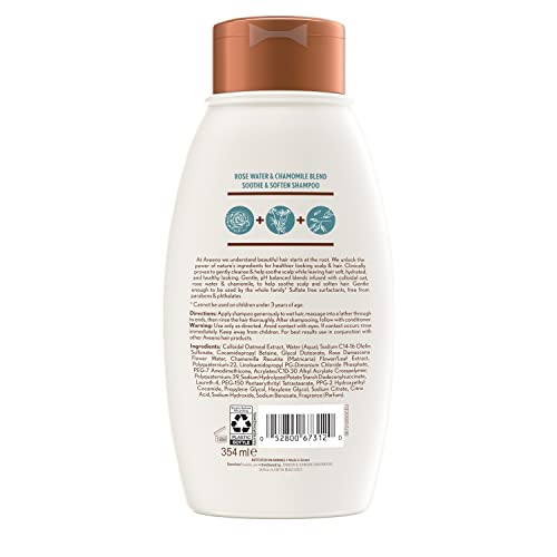 Aveeno Rose Water & Chamomile mistura shampoo sem sulfato com aveia coloidal para couro cabeludo seco e sensível, xampu
